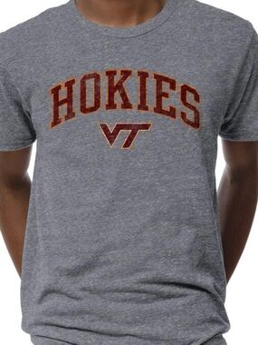 League Virginia Tech Hokies Gray Tee with Maroon and Orange Logo (NWOT)
